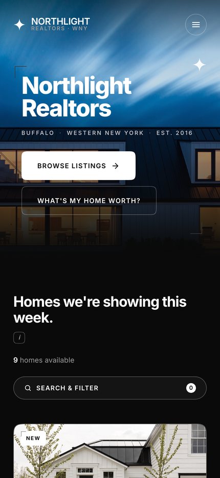 Northlight Realtors website shown on a mobile phone with a clear next step