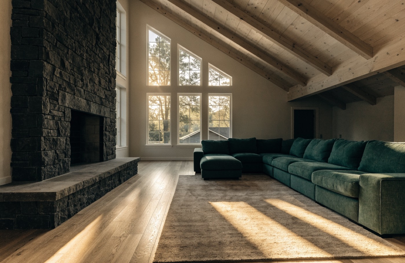 Great room with stone fireplace